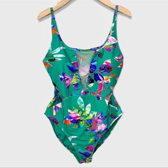 La Blanca Other - La Blanca Havana Tropics Mesh Plunge One Piece Swimsuit 12 Large Green